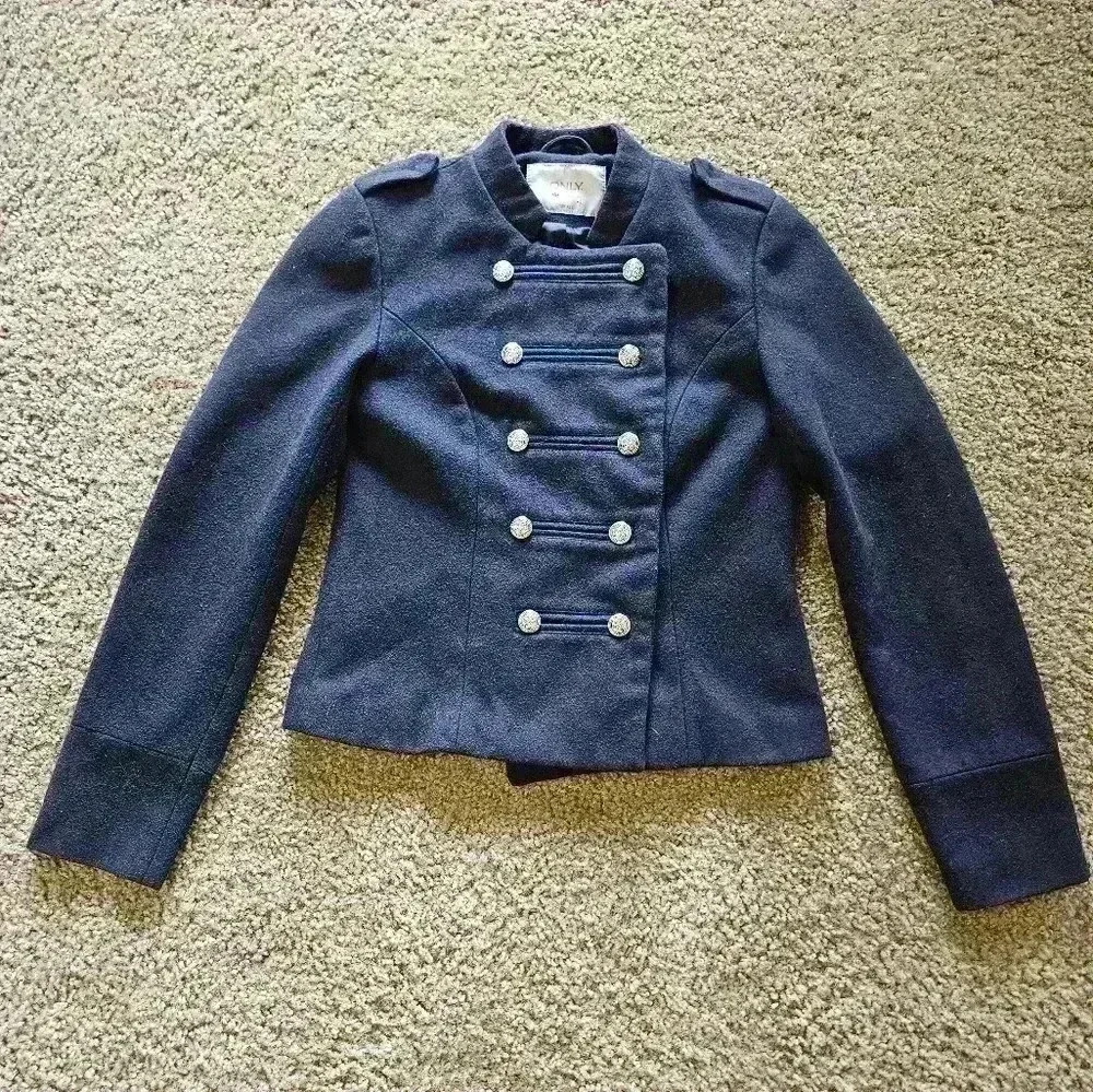 ONLY Brand Navy Sergent Wool Campaign Jacket w/ Silver Buttons, Size Small